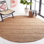 SAFAVIEH Natural Fiber Collection Area Rug - 7' Round, Taupe & Natural, Handmade Boho Farmhouse Rustic Jute & Cotton Jute, Ideal for High Traffic Areas in Living Room, Bedroom (NFB653E)