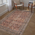 HUGEAR 4x6 Entryway Area Rug Vintage Brick Red Small Rug Machine Washable Door Mat Retro Floral Low Pile Carpet Vacuumable Distressed Throw Rugs Entrance Kitchen Bedroom Non Slip Lightweight