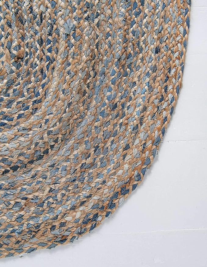 Unique Loom Braided Chindi Collection Casual Modern Blue Oval Rug (2' 0 x 3' 0)