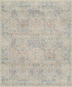 Vintage Washable Beige Blue 10x12 Rug for Living Room - Extra Large Area Rug for Dining Room Under Table, Bedroom - Botanical Floral Design with Purple Accent, Non-Slip Lightweight Soft Low Pile