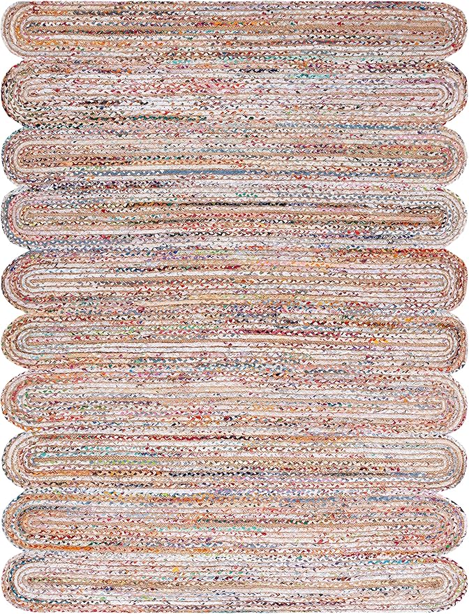 SAFAVIEH Area Rug 8x10 - Cape Cod Collection - Large - Ivory & Multi, Handmade Braided Jute & Cotton, Ideal for Living Room, Bedroom, Office, Dining Space (CAP208A)