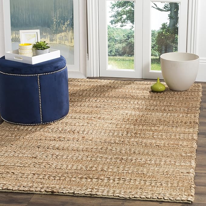 SAFAVIEH Area Rug 4x6 - Natural Fiber Collection - Natural, Handmade Jute, Braided Woven Design, Ideal for Entryway, Living Room, Bedroom (NF212A)
