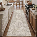 2x7 Runner Rug Beige Washable Hallway Kitchen Bedroom Vintage Distressed Bathroom Non Slip Medallion Floral Carpet Indoor Retro Throw Floor Mat for Office Dining Laundry Living Room