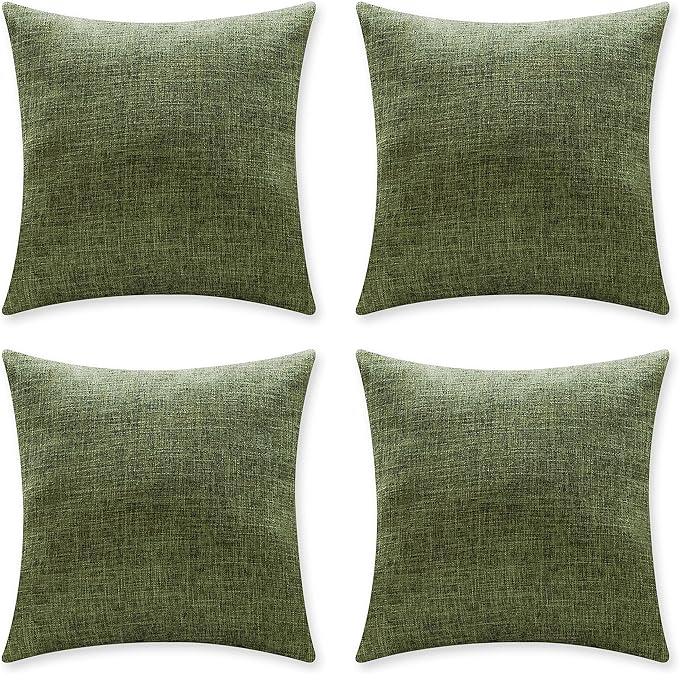 Home Brilliant Set of 4 Green Spring Pillow Covers 18x18 Farmhouse Lined Linen Pillow Covers Square Cushion Covers 45cm for Couch Sofa Bedroom Living Room Decor, 18 x 18 Inch, Green