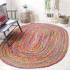 SAFAVIEH Area Rug 3x5 Oval- Cape Cod Collection - Red & Multi, Handmade Jute & Cotton, Woven Braided Design (CAP202A)
