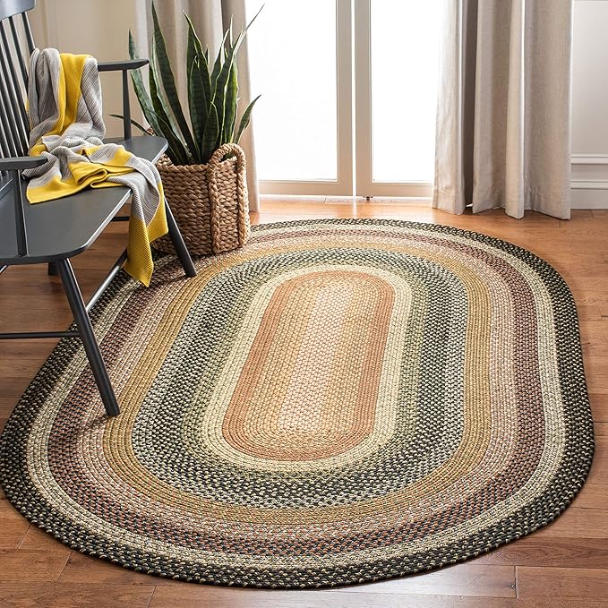 SAFAVIEH Washable Rug Outdoor Braided Collection - 9' x 12' Oval, Multi, Handmade & Reversible, Non-Shedding & Easy to Clean, Ideal for Patio, Backyard, Mudroom (BRD308A)
