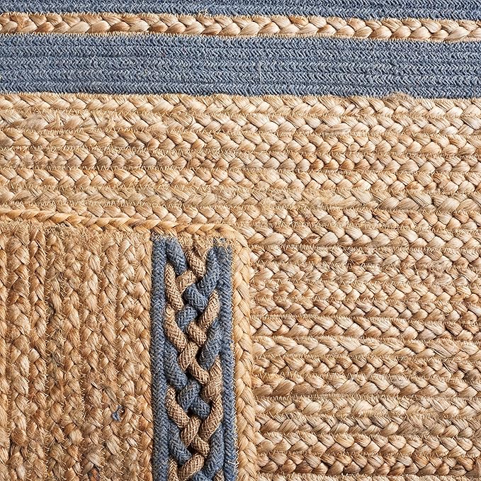 SAFAVIEH Natural Fiber Collection Accent Rug - 4' x 6', Natural & Grey, Handmade Stripe Boho Farmhouse Rustic Braided Jute, Ideal for High Traffic Areas in Entryway, Living Room, Bedroom (NFB262F)