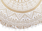 Popular Handicrafts Floor Pillow Cushion Cover - Hippie Mandala Round Ombre Pouf Sham - Meditation Seating Ottoman Bohemian with Pom Pom with Soft Particles- 18" Gold