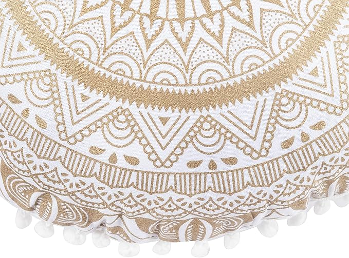 Popular Handicrafts Floor Pillow Cushion Cover - Hippie Mandala Round Ombre Pouf Sham - Meditation Seating Ottoman Bohemian with Pom Pom with Soft Particles- 18" Gold