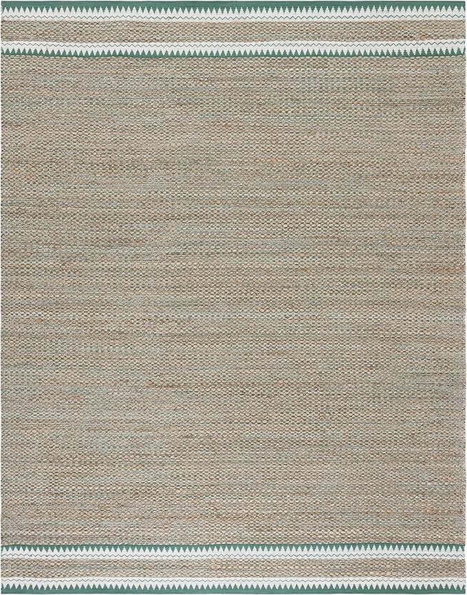 SAFAVIEH Area Rug 8x10 - Natural Fiber Collection - Large - Natural & Green, Handmade Jute, Boho Farmhouse Style, Ideal for Living Room, Bedroom, Dining Space (NF874Y)