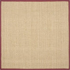 SAFAVIEH Area Rug 6' Square - Natural Fiber Collection - Natural & Red, Seagrass, Basketweave Pattern with Border (NF114D)