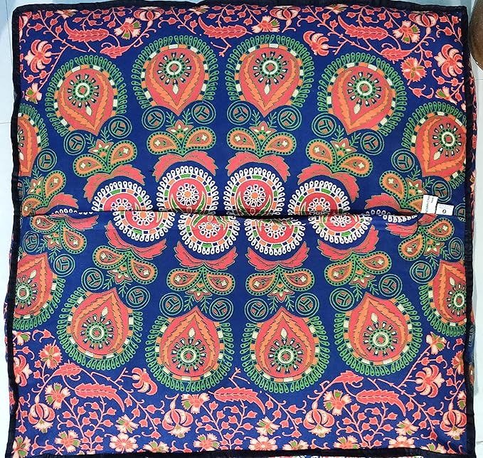 CRAFT KALA Mandala Floor Pillow Cushion Cover Seating Throw Cover Hippie Decorative Bohemian Ottoman Poufs Pom Pom Pillow Cases Boho Indian Cotton Living Room Yoga Home Décor 35" Square, Multi Peacock