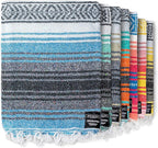 Benevolence LA Authentic Handwoven Mexican Blanket | Yoga Blankets, Outdoor, Picnic, Beach, Camping | Equestrian Saddle | Serape 50x70 inches - Sky Blue, Pack of 1
