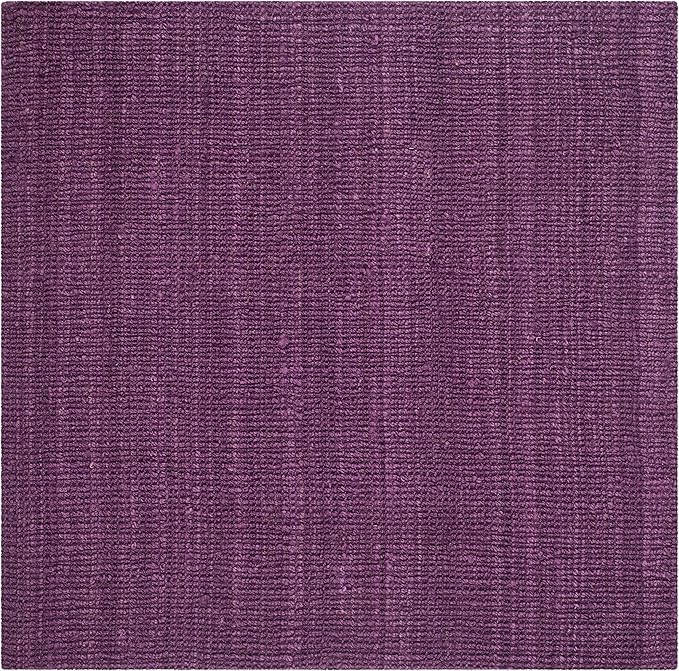 SAFAVIEH Area Rug 6' Square - Natural Fiber Collection - Purple, Handmade Jute, Farmhouse Style, Chunky Textured Thick Pile (NF447B)
