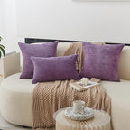 Home Brilliant Purple Throw Pillow Covers 12x20 Set of 2 Striped Velvet Corduroy Oblong Pillow Accent Lumbar Pillow Cover for Car Office Living Room, 12 x 20 inch, Eggplant
