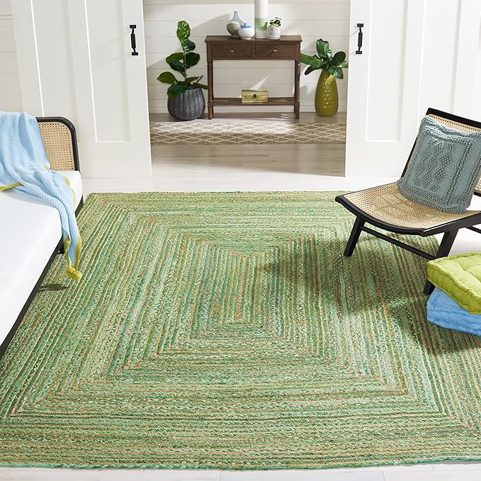 SAFAVIEH Area Rug 10x14 - Cape Cod Collection - Large - Green & Natural Brown, Handmade Jute & Cotton, Woven Braided Design (CAP202Y)