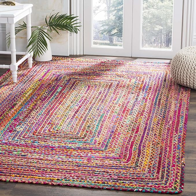 SAFAVIEH Area Rug 3x5 - Cape Cod Collection - Red & Multi, Handmade Jute & Cotton, Woven Braided Design (CAP202A)