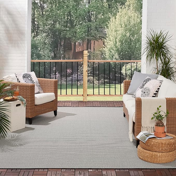 Nourison Home Courtyard Black White 9' x 12' Area Rug - Easy Clean, Non Shedding, Bed Room, Living Room, Dining Room, Kitchen (9' x 12')