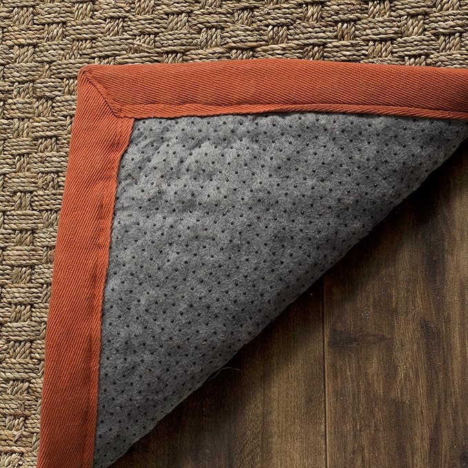 SAFAVIEH Area Rug 5x8 - Natural Fiber Collection - Natural & Rust, Seagrass, Basketweave Pattern with Border (NF114Y)