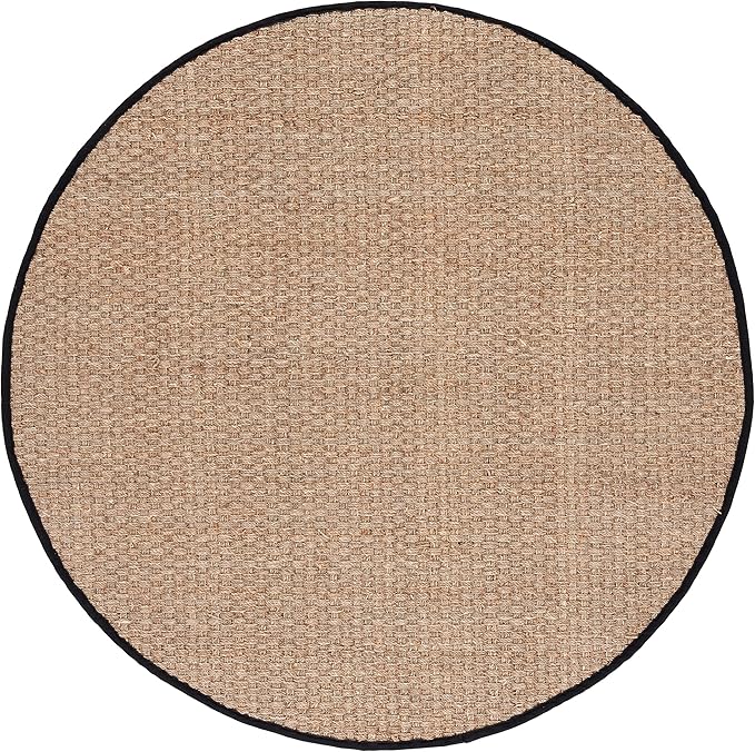SAFAVIEH Area Rug 6' Round - Natural Fiber Collection - Natural & Black, Seagrass, Basketweave Pattern with Border (NF114C)