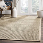 SAFAVIEH Area Rug 11' Square - Natural Fiber Collection - Large - Natural & Beige, Seagrass, Basketweave Pattern with Border (NF114A)