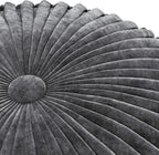 SIMPLIHOME Renee Round Pouf - 20 inch Wide Upholstered Velvet Ottoman in Slate Grey, Boho Footstool or Extra Seating for Living Room or Bedroom with Button-Tufted Pleated Design, Assembled