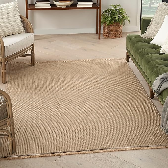 Nourison Home Washable Jute Natural 3'11" x 5'11" Area Rug - Easy Clean, Non Shedding, Bed Room, Living Room, Dining Room, Kitchen (4' x 6')