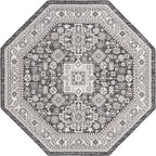Rugs.com Outdoor Aztec Collection Rug – 8 Ft Octagon Charcoal Gray Flatweave Rug Perfect for Living Rooms, Kitchens, Entryways