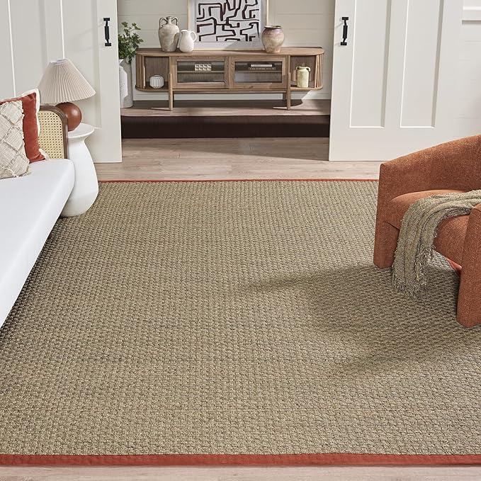SAFAVIEH Area Rug 8x10 - Natural Fiber Collection - Large - Natural & Rust, Seagrass, Basketweave Pattern (NF114Y)