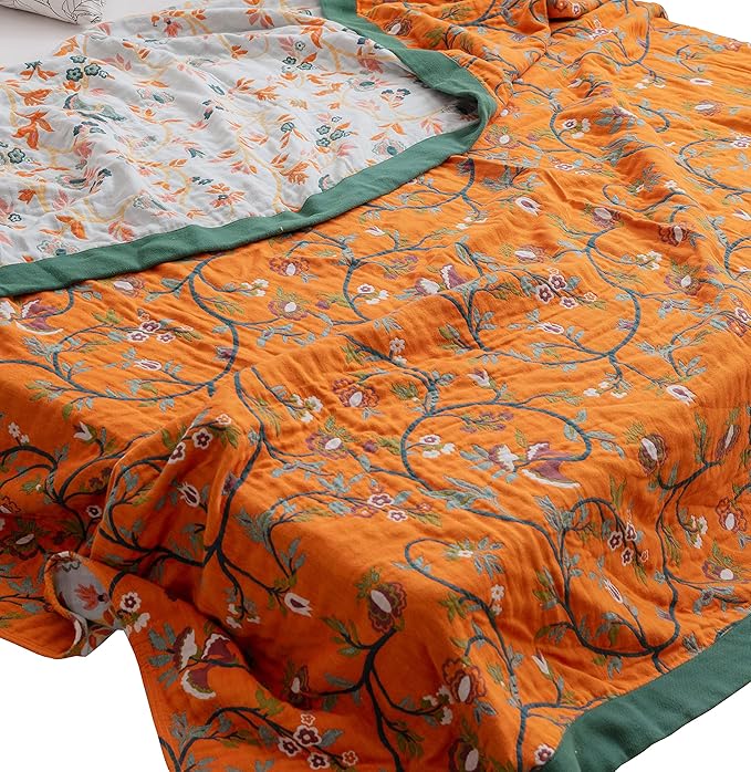 Scientific Sleep Vine Floral Blossom Senior Retro 100% Cotton Muslin Blanket Throw Cover for Bed Couch Sofa Cozy Soft Reversible Bedding Blanket Quilt Bedspread Coverlet Twin 60 in x 80 in