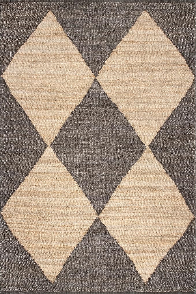 nuLOOM Pandora Diamond Jute Area Rug - 3' x 5' Black/Ivory Jute Accent Rug for Dining Room, Living Room, Entryway, Kitchen