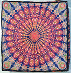 CRAFT KALA Mandala Floor Pillow Cushion Cover Seating Throw Cover Hippie Decorative Bohemian Ottoman Poufs Pom Pom Pillow Cases Boho Indian Cotton Living Room Yoga Home Décor 35" Square, Multi Peacock