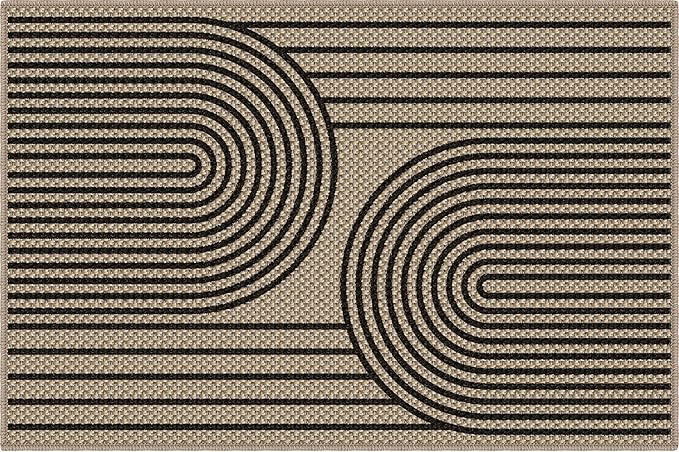 Outdoor Rug 2x3 Door Mat Easy Jute Entryway Porch Rug Indoor Foyer Outdoor Patio Low Pile Ultra-Thin Area Rug Washable Non-Slip Black Rainbow Throw Carpet for Front Door Entrance Floor Mats