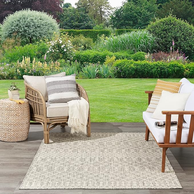 Nourison Home Positano Light Grey 7' x 10' Area Rug - Easy Clean, Non Shedding, Bed Room, Living Room, Dining Room, Kitchen (7' x 10')