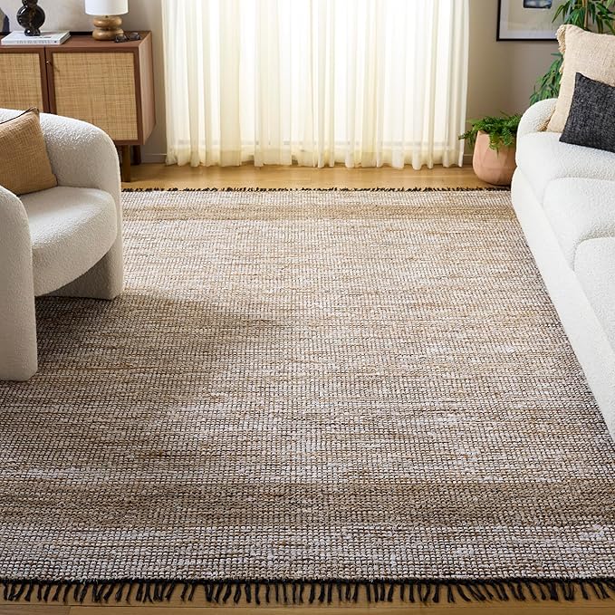 SAFAVIEH Area Rug 8x10 - Cape Cod Collection - Large - Ivory & Beige, Handmade Denim & Jute, Ideal for Living Room, Bedroom, Office, Dining Space (CAP153A)