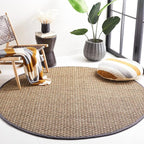 SAFAVIEH Area Rug 8' Round - Natural Fiber Collection - Natural & Dark Grey, Seagrass, Basketweave Pattern with Border (NF114Q)