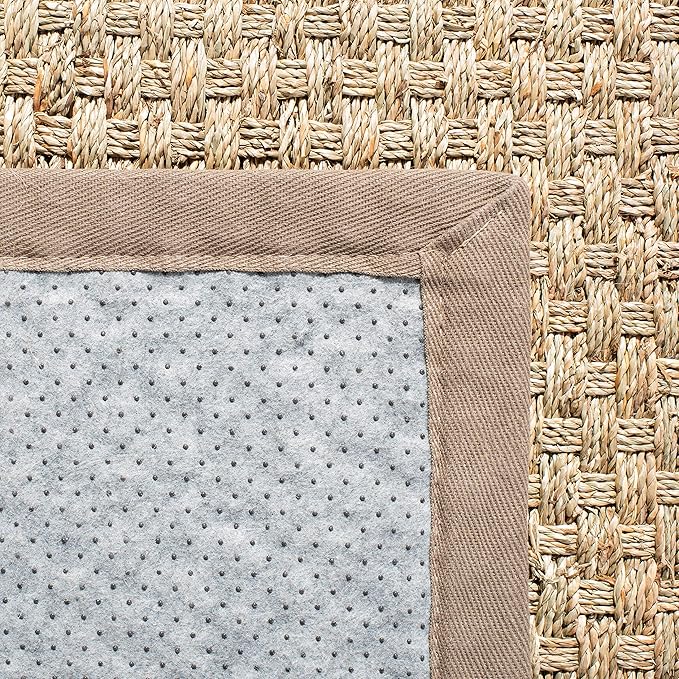 SAFAVIEH Natural Fiber Collection Runner Rug - 2'6" x 8', Natural & Grey, Seagrass, Basketweave Pattern with Border (NF114P)