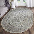 SAFAVIEH Cape Cod Collection Area Rug - 3' x 5' Oval, Natural & Blue, Handmade Flat Weave Jute, Ideal for High Traffic Areas in Living Room, Bedroom (CAP250A)