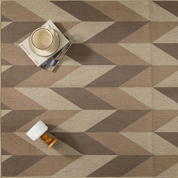 2x6 Easy Jute Runner Rug Washable Brown Checkered Hallway Outdoor Rug for Patio Lightweight Non Slip No Sheding Carpet Entryway Bathroom Backyard Porch Kitchen