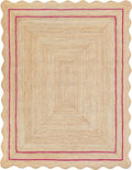 Wave Scalloped Natural Jute Runner, Dark Pink (6'x9'): Boho Farmhouse Scallop Entryway Rug