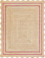 Wave Scalloped Natural Jute Runner, Dark Pink (5'x8'): Boho Farmhouse Entryway Scallop Rug
