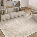 6x9 Washable Area Rug Beige Vintage Distressed Large Rug for Living Room Oriental Soft Thin Indoor Retro Carpet Non Slip Low Pile Floor Cover for Bedroom Dining Room Office Nursery