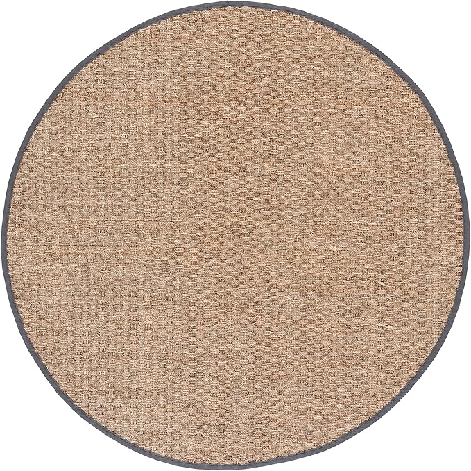 SAFAVIEH Area Rug 6' Round - Natural Fiber Collection - Natural & Dark Grey, Seagrass, Basketweave Pattern with Border (NF114Q)