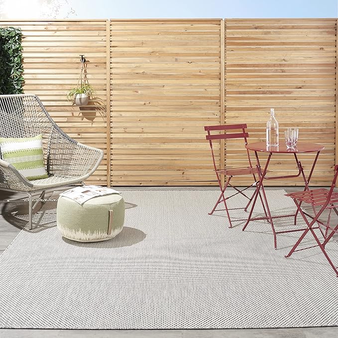 Nourison Home Courtyard Ivory Charcoal 10' x 14' Area Rug - Easy Clean, Non Shedding, Bed Room, Living Room, Dining Room, Kitchen (10' x 14')