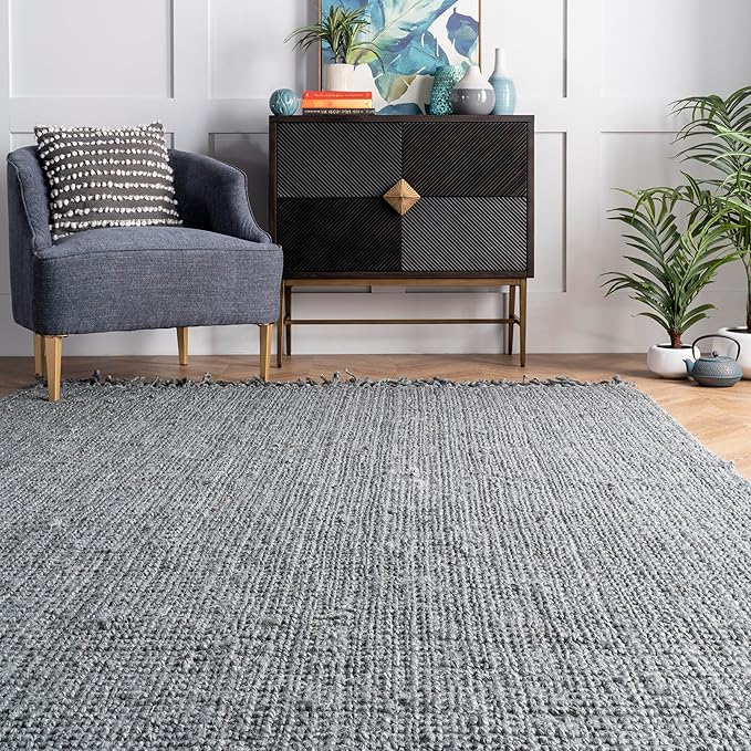 Nuloom Daniela Grey, 4' x 6', Handmade, Jute, Tassel, Soft and Textured, High Traffic, Stain Resistant, Easy Clean, Durable Area Rug for Bedroom, Living Room, Dining Space, Foyer, Entryway