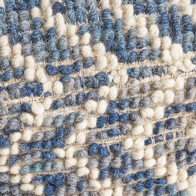 GDFStudio Boho Wool and Cotton LargePouf Ottoman Foot Stool - Bean Bag Floor Chair - Foot Rest Couch for Living Room Bedroom, White and Blue