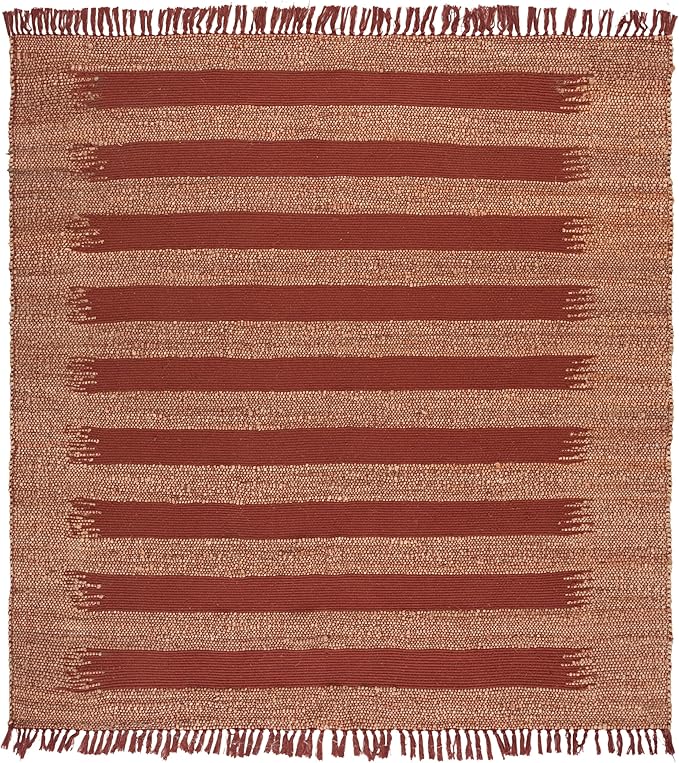 SAFAVIEH Natural Fiber Collection Area Rug - 7' Square, Natural & Rust, Handmade Jute & Cotton, Ideal for Living Room, Bedroom, Dining Space (NF124P)