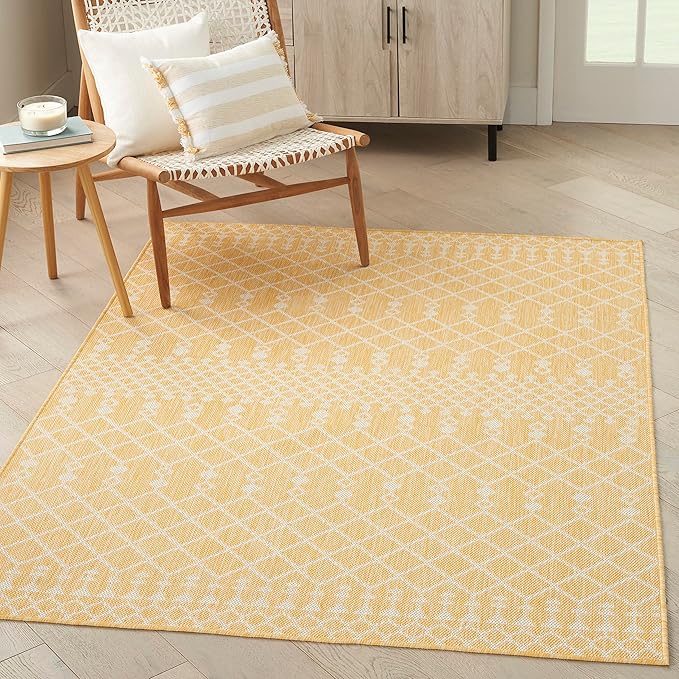 Nourison Home Positano Yellow 6' x 9' Area Rug - Easy Clean, Non Shedding, Bed Room, Living Room, Dining Room, Kitchen (6' x 9')