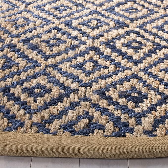 SAFAVIEH Natural Fiber Collection 6' Round Tropical Blue NF266D Handmade Boho Diamond Tassel Jute Area Rug