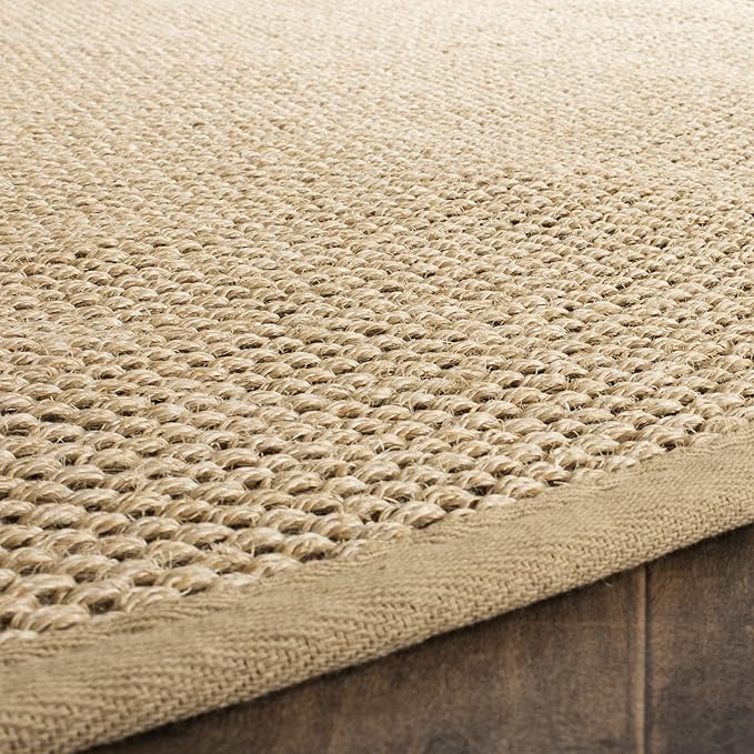 Safavieh Area Rug 11' Round - Natural Fiber Collection - Large - Maize & Linen Color, Sisal, Woven Design with Border (NF141B)